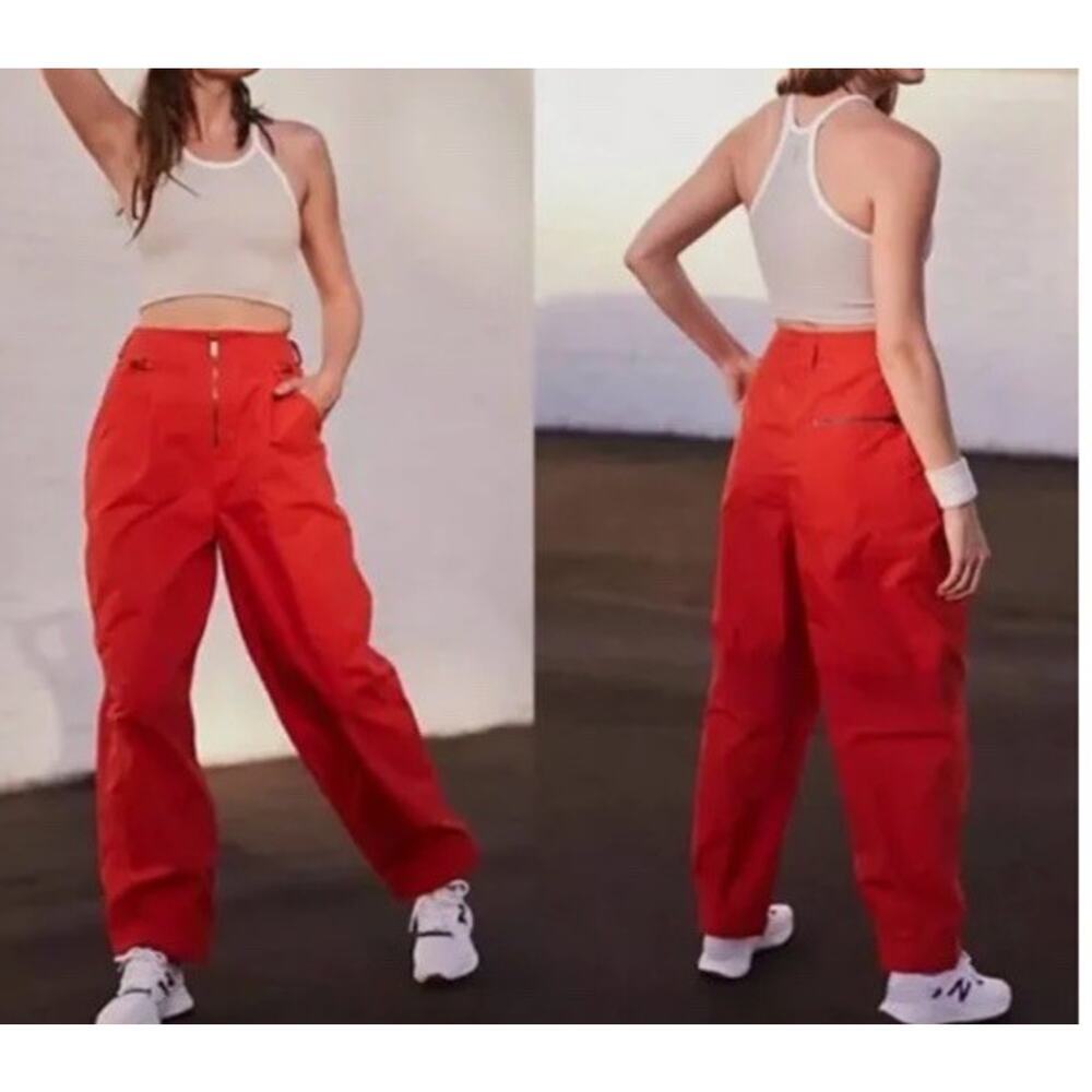 NWT (M) Free People Red High-Waist Cropped Wide-Leg Pants